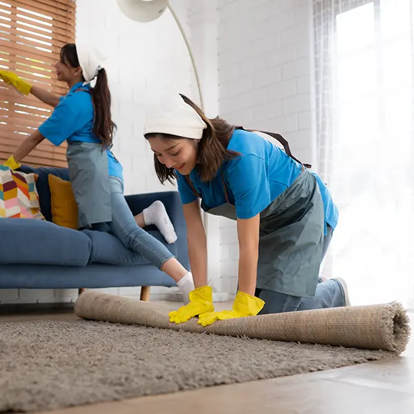 A close-up of a carpet cleaner lifting a clean path through a dirty carpet