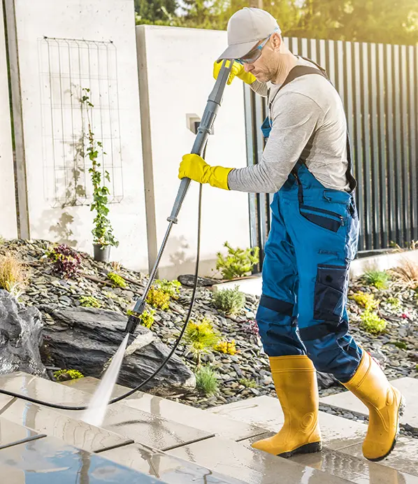 Pressure washing a concrete driveway