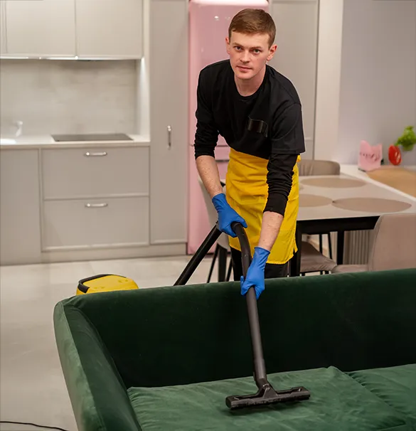 A Choice Cleaning Plus cleaner detailing a kitchen vent hood filter at night