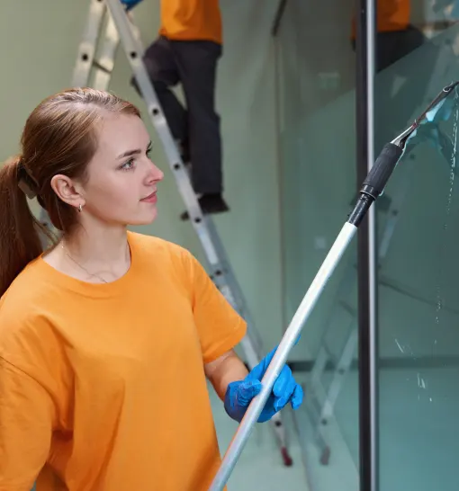 A Choice Cleaning Plus cleaner scrubbing a kitchen sink