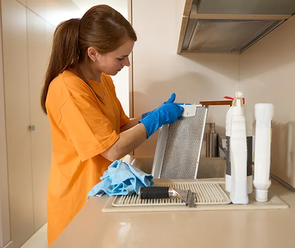 A commercial cleaning crew working at night