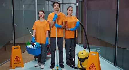 The Choice Cleaning Plus crew with their equipment
